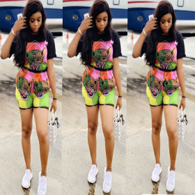 Fashion animal print short sleeve two-piece set NB78002