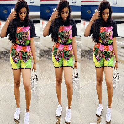 Fashion animal print short sleeve two-piece set NB78002