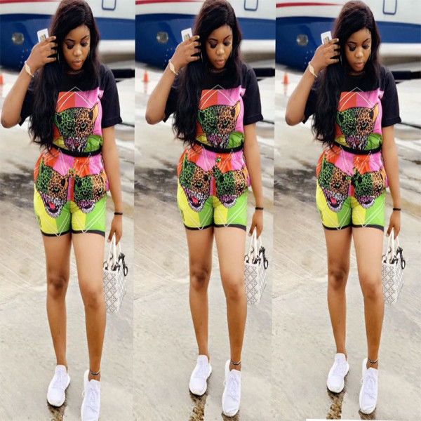 Fashion animal print short sleeve two-piece set NB78002