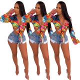 Fashion Long Sleeves Tied Printing Top For Women ML7238
