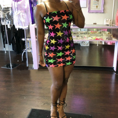 Latest Sequin Multicolor Stars Condole Belt Bodycon Dress CCY8166