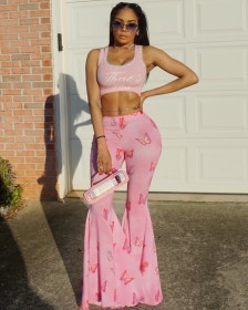 Sweet temperament printed flared trousers CY9021