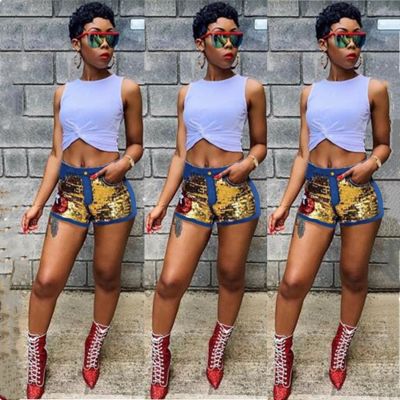 Bodycon Hiphop Style Sequin Jeans Shorts MDF5058