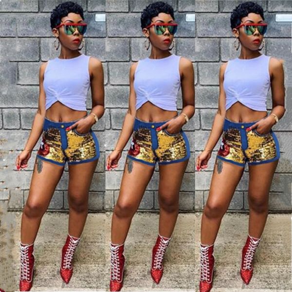 Bodycon Hiphop Style Sequin Jeans Shorts MDF5058