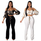 Fashion Lady Outfits Off Shoulder Top Wide Leg Pants MY9254