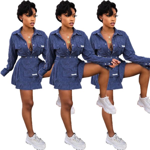 New Arrival Casual Buttons Two-Piece Women Corduroy Skirt Sets YSH6123