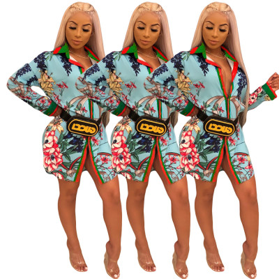 Newest Loose Floral Print Autumn Shirt Dress AMM8076