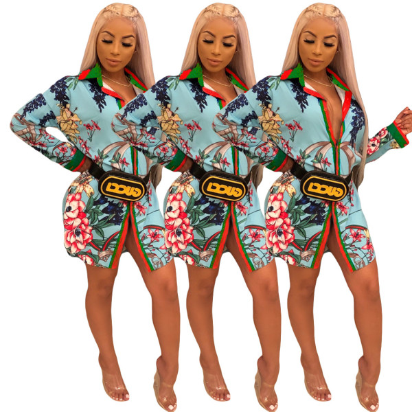 Newest Loose Floral Print Autumn Shirt Dress AMM8076