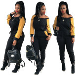 Newest Contrast Color Oblique Shoulder Tight Jumpsuit OMY5052