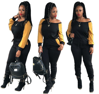 Newest Contrast Color Oblique Shoulder Tight Jumpsuit OMY5052
