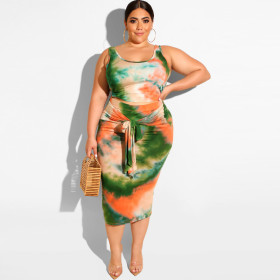 Tie-dyed printed tight hip fashion casual suit OSS19226