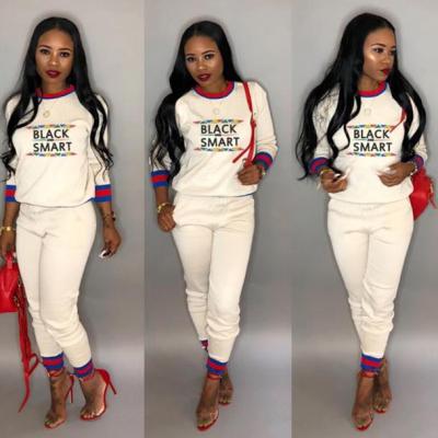Fashion Letters Printed Women Long Sleeves Cotton Sets White H1062-2
