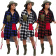 New Design Irregular Button Down Plaid Shirt Casual Dress OMM1099