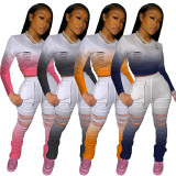 Women's Gradient Burnt Flower Pleated Sports Suit Long Two-piece Suit BLX7517