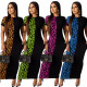 Fashion Leopard Printing Patchwork Ankle Length Dress QQM3834