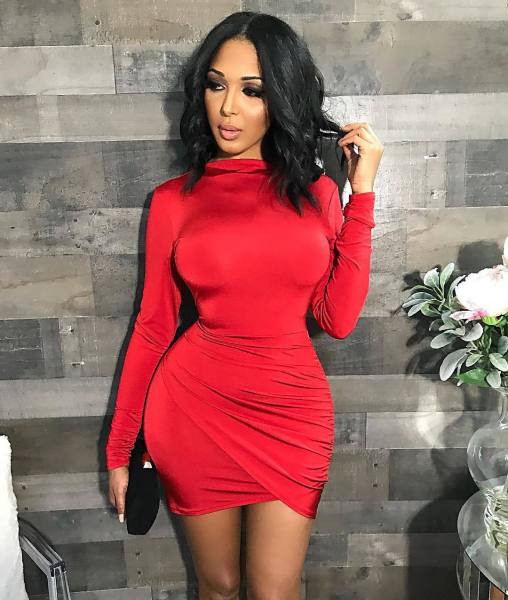 Red Wrap Skinny Mini Club Dress SN3447