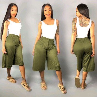 Leisure Plain Color Cropped Trousers For Women W8205