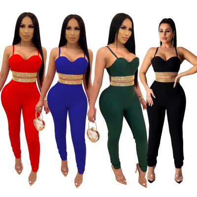 Strapless Sexy Off Shoulder Club Hot Rhinestone Skinny Set ME2793