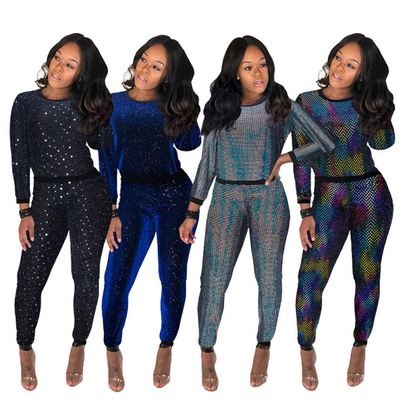 New Style Bling Bling Two-Piece Autumn Sequined Outfits MD266