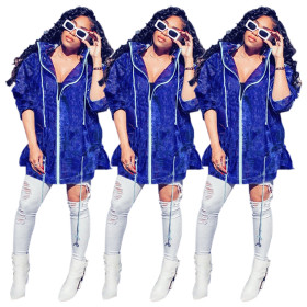 Hot Sell Women Leisure Shiny Hooded Coat With Zipper MA6132