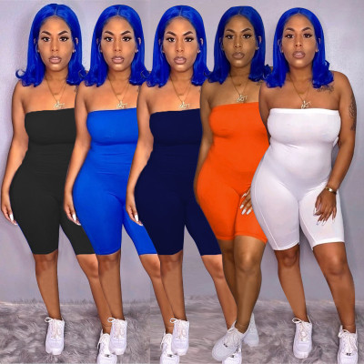 Supermodel sexy tube top solid color tights 7 points pants jumpsuit 5 colors optional ALS178
