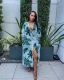 Long single-breasted fashion sexy green printed blouse JLY1881