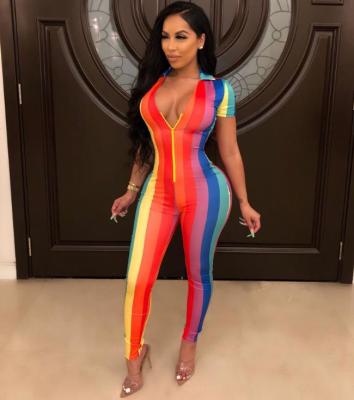 Sexy v Neck Rainbown Printed Women Jumpsuit YY5051