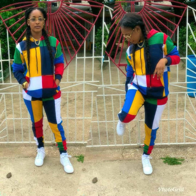 Newest Color Block Suits Long Sleeves Hoodies Tight Leggings MR152