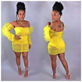 Sexy word shoulder perspective slim dress nightclub clothing TY7058