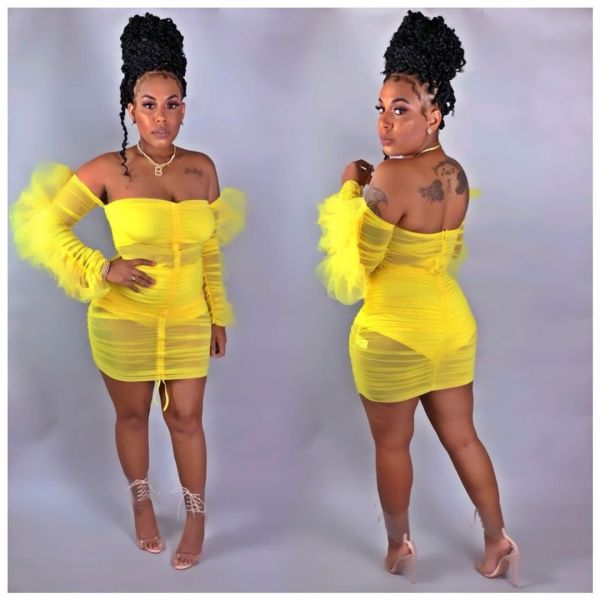 Sexy word shoulder perspective slim dress nightclub clothing TY7058