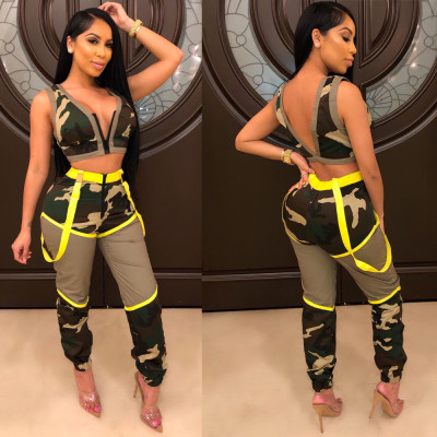 Camo zipper two-piece nightclub suit KA7052
