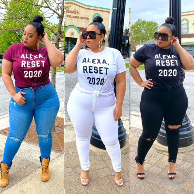Women's plus size letter printed T-shirt top XM1093