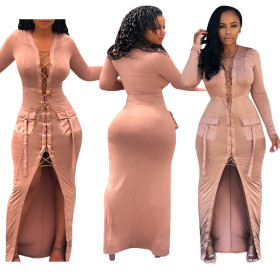 Online Wholesale Women Mid Waist Bandage Long Dress JH057