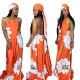 Floral Print Backless Halter Neck Maxi Dress With Belt SY8322