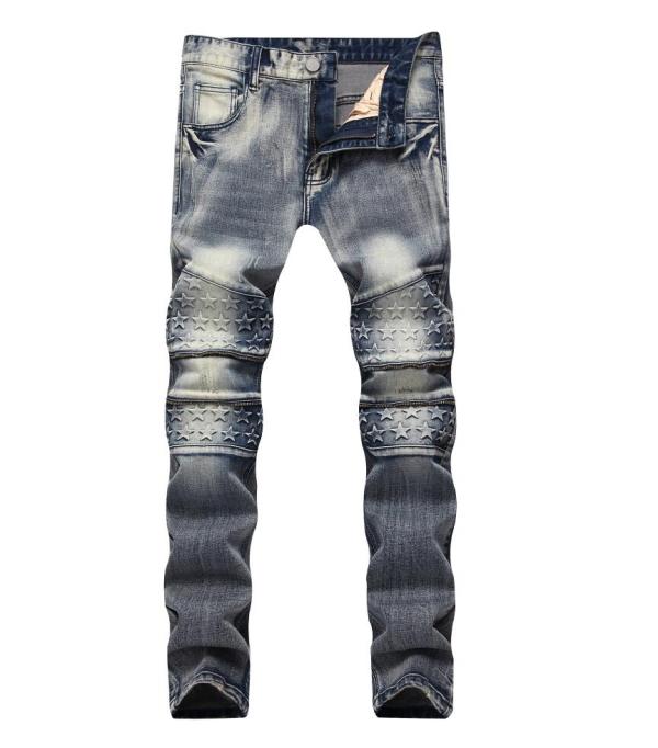 Mens jeans retro zipper stretch elastic straight slim denim trousers TX5032