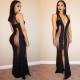 V Neck Sexy Black Mesh Maix Dress WY6257