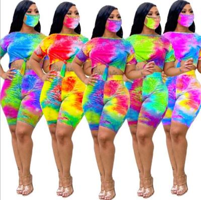 Sexy Digital Printing Gradient Color Round Neck Waistless Two Piece Suit Including Mask LA3201