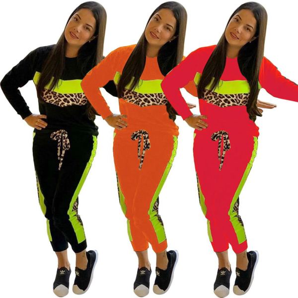 Latest Female Leopard Printing Patchwork Tight Track Suits QQ5133
