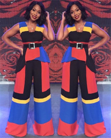 New Design Sleeveless Color Patchwork Wide Leg Jumpsuit LA3121