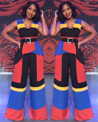 New Design Sleeveless Color Patchwork Wide Leg Jumpsuit LA3121