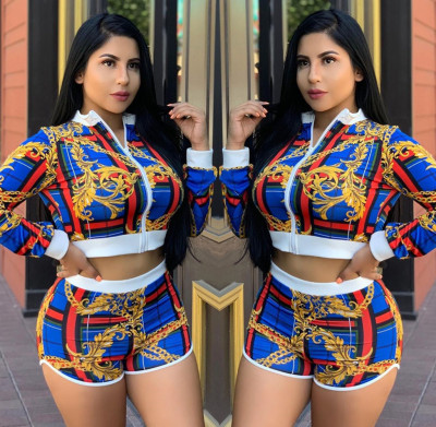 European and American Printing Bodycon Autumn Short Outfits OMM1085