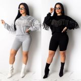 Wholesale Female Comfy Suits Fringed T Shirt Slim Shorts R6251