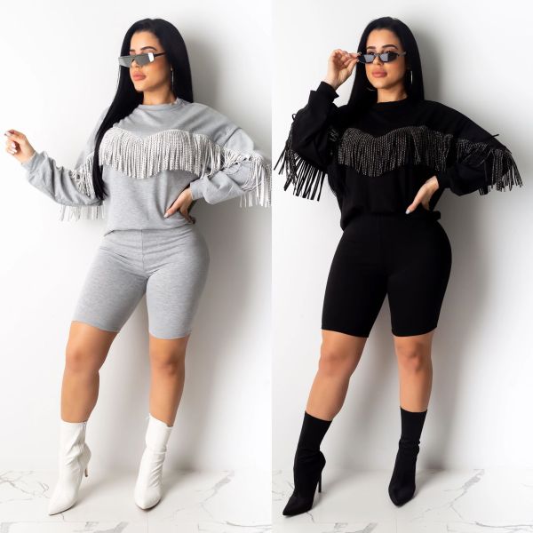 Wholesale Female Comfy Suits Fringed T Shirt Slim Shorts R6251