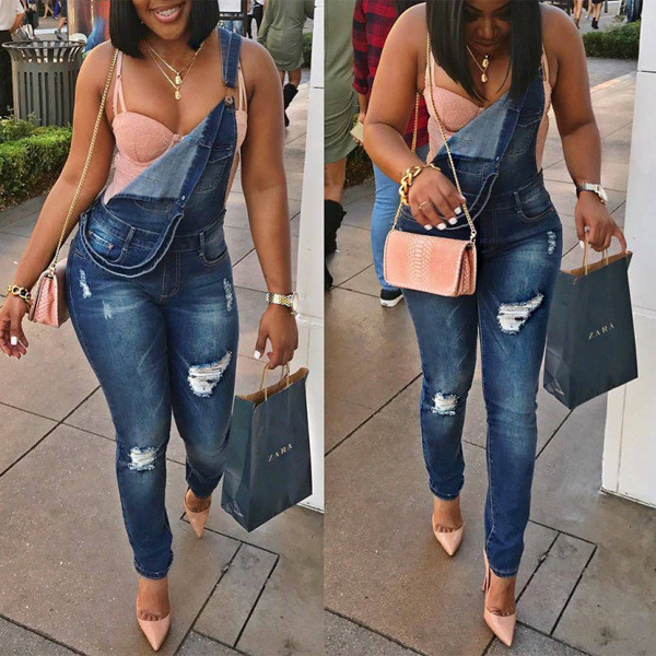 Jeans Straps Slit Jumpsuits LTN001