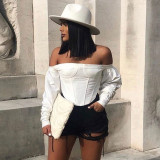 Sexy strapless short-sleeved long-sleeved street women's T-shirt T981153K