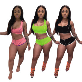3 Colors Sexy fashion vest ultra shorts sports two-piece suit BS1097
