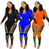Newest Female Mesh Patchwork Bodycon Sport Jumpsuit ED8120