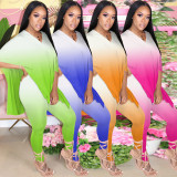 Printed slit v-neck two-piece suit KSN8010
