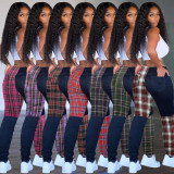 Fashion Contrast Plaid Printed Bodycon Trousers KSN8029