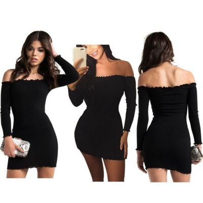 Black Off Shoulder Bodycon Mini Dress F8022